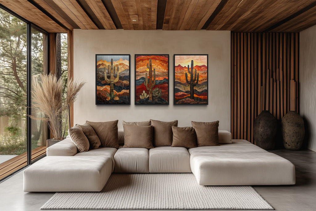 Set of 3 Southwestern Saguaro Cactus in Arizona Desert Wall Art