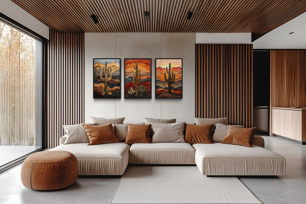 Set of 3 Southwestern Saguaro Cactus in Arizona Desert Wall Art
