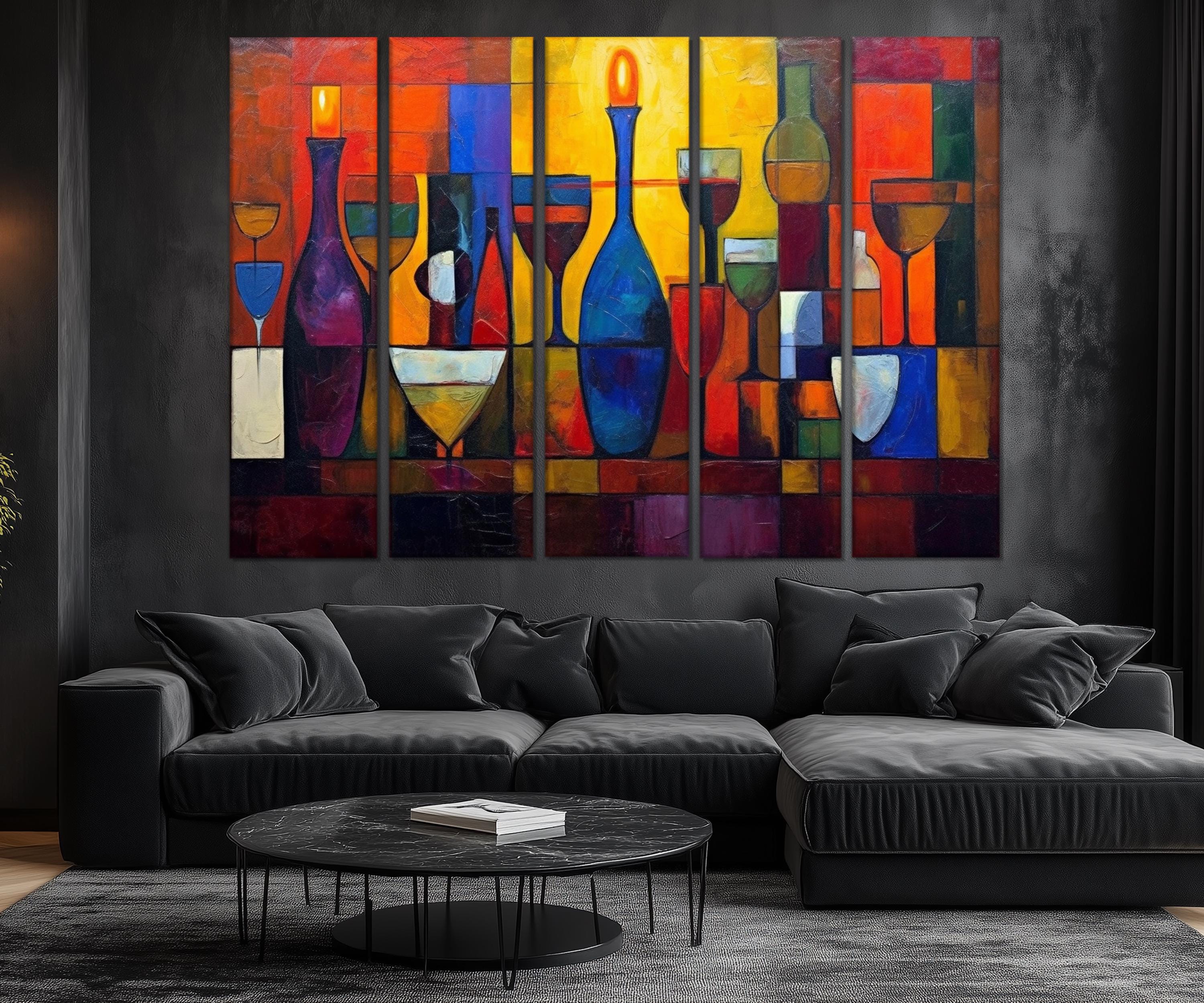 Set of 5 Panel  Modern Abstract Dining Room Wall Art