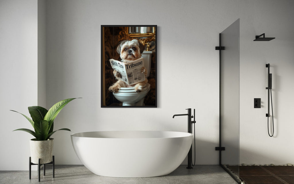 Shih Tzu On The Toilet Reading Newspaper Picture