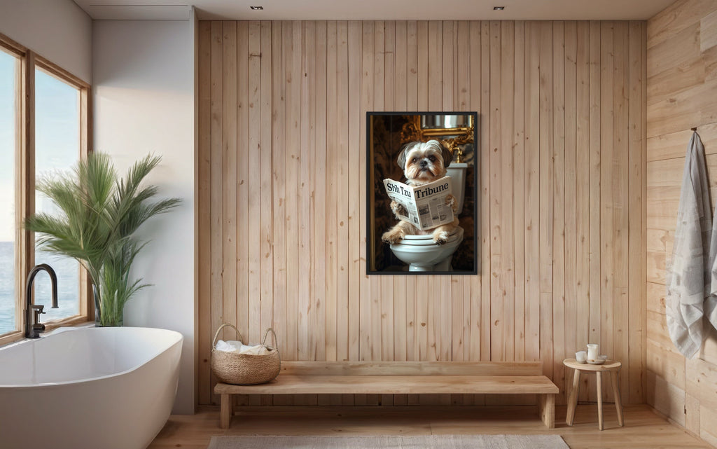 Shih Tzu On The Toilet Reading Newspaper Picture