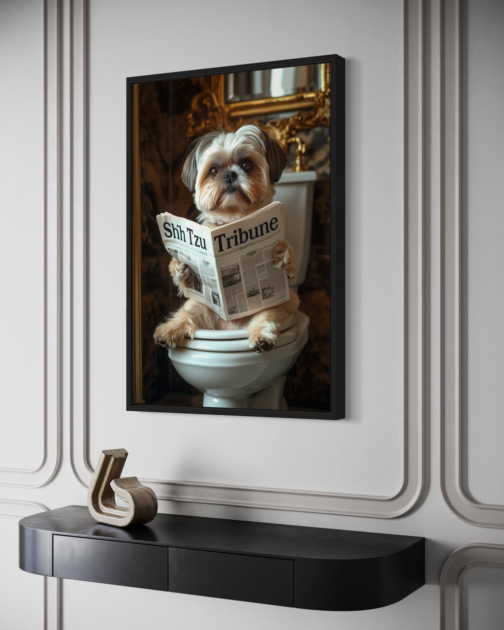 Shih Tzu On The Toilet Reading Newspaper Picture