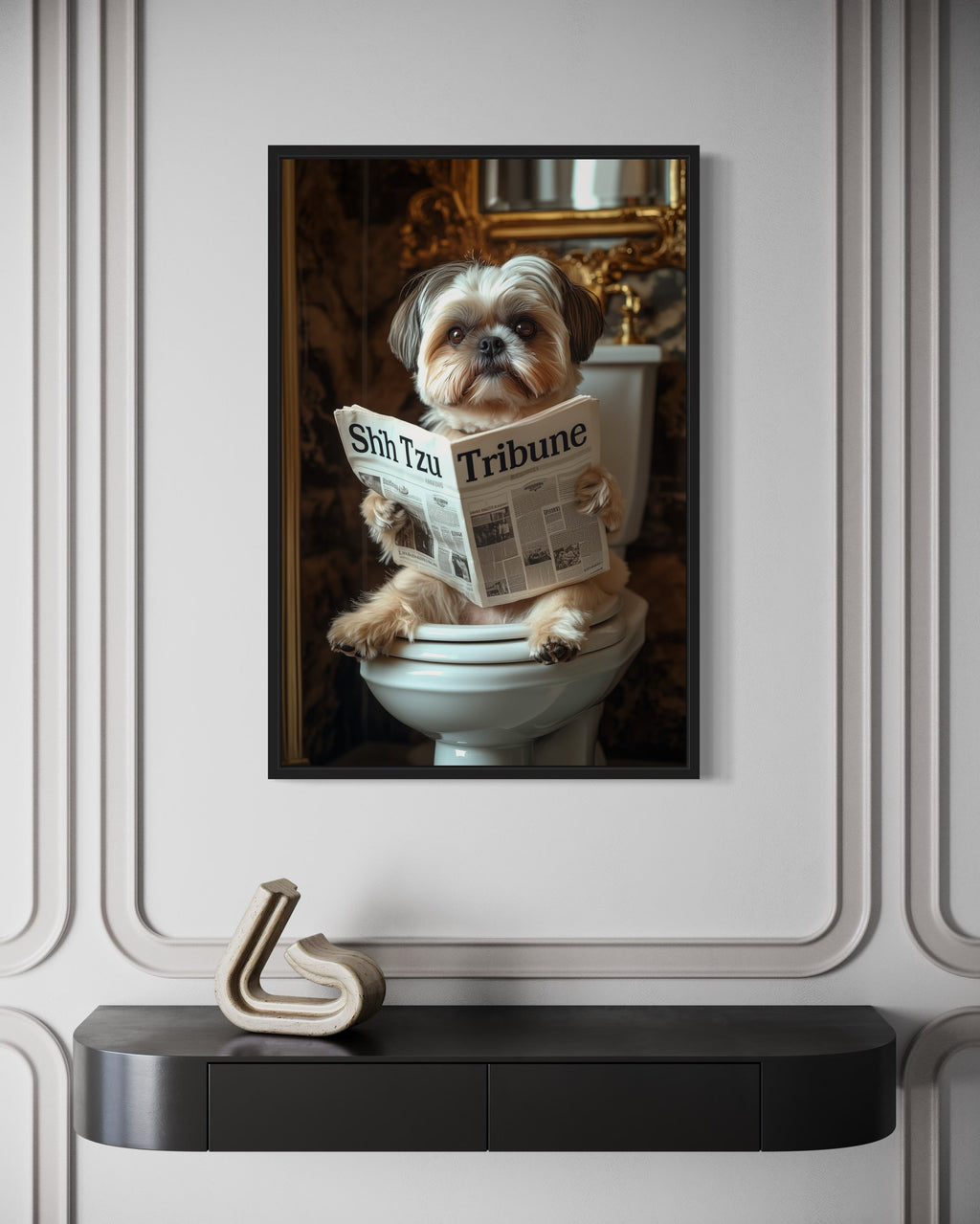 Shih Tzu On The Toilet Reading Newspaper Picture