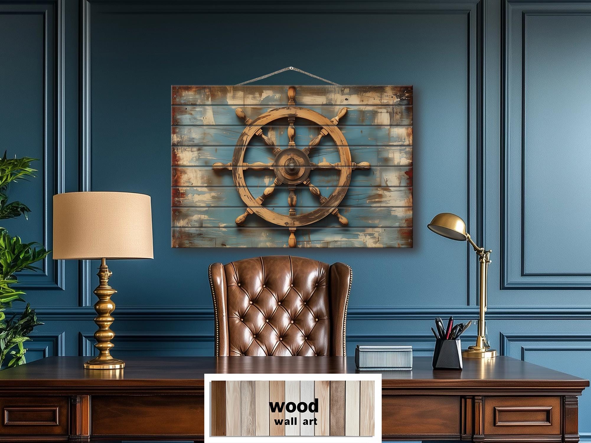 Ship Wheel Wall Art - Distressed Wood Nautical Decor | Rustic Coastal Art for Men