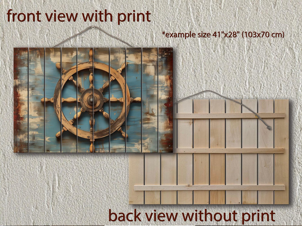 Ship Wheel Wall Art - Distressed Wood Nautical Decor | Rustic Coastal Art for Men