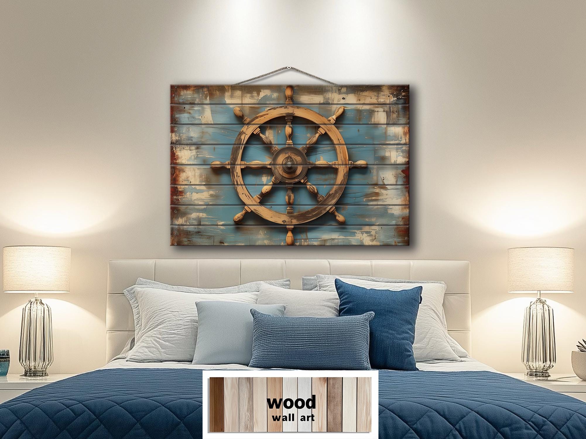 Ship Wheel Wall Art - Distressed Wood Nautical Decor | Rustic Coastal Art for Men