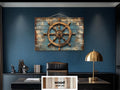 Ship Wheel Wall Art - Distressed Wood Nautical Decor | Rustic Coastal Art for Men