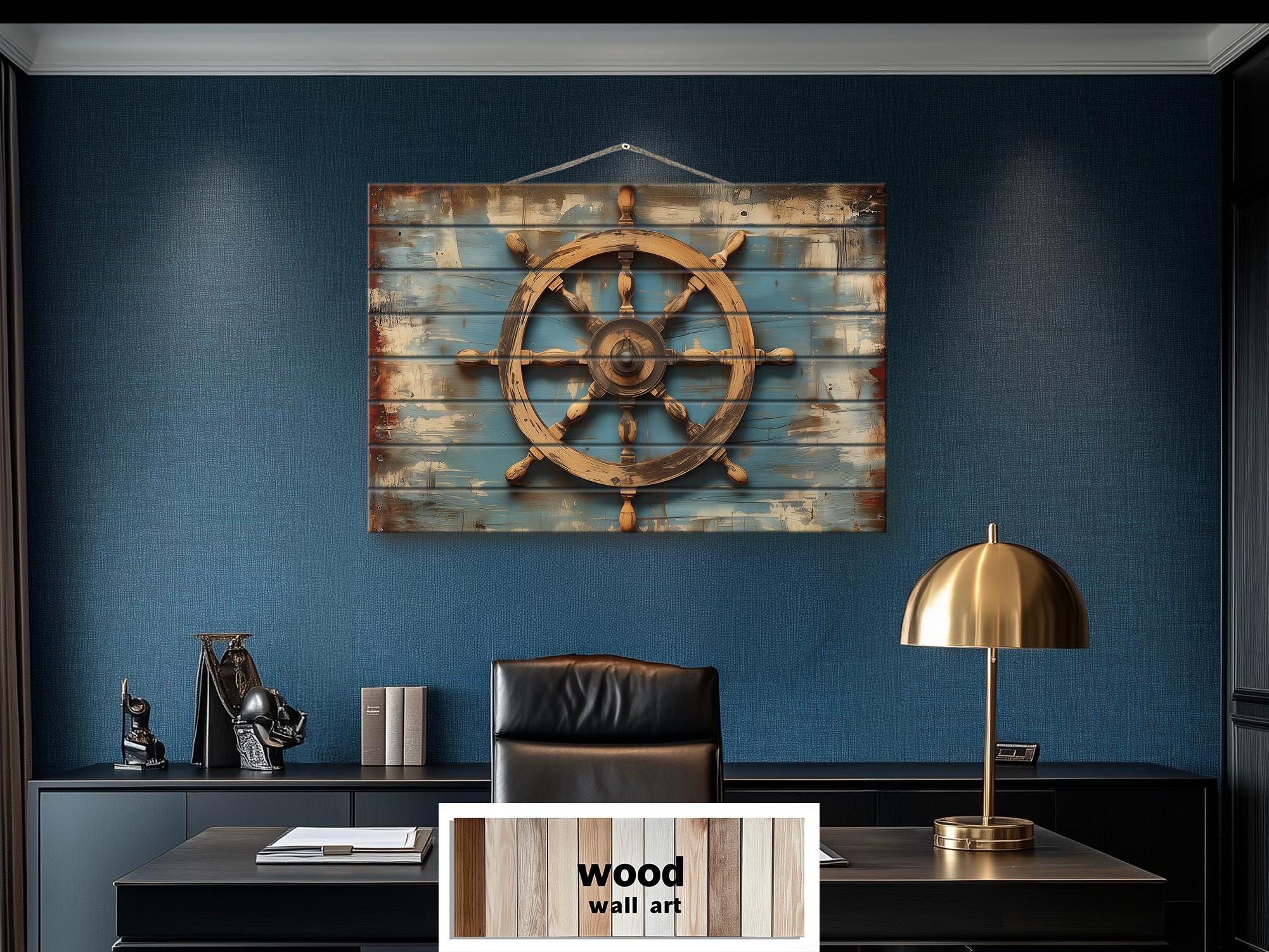 Ship Wheel Wall Art - Distressed Wood Nautical Decor | Rustic Coastal Art for Men