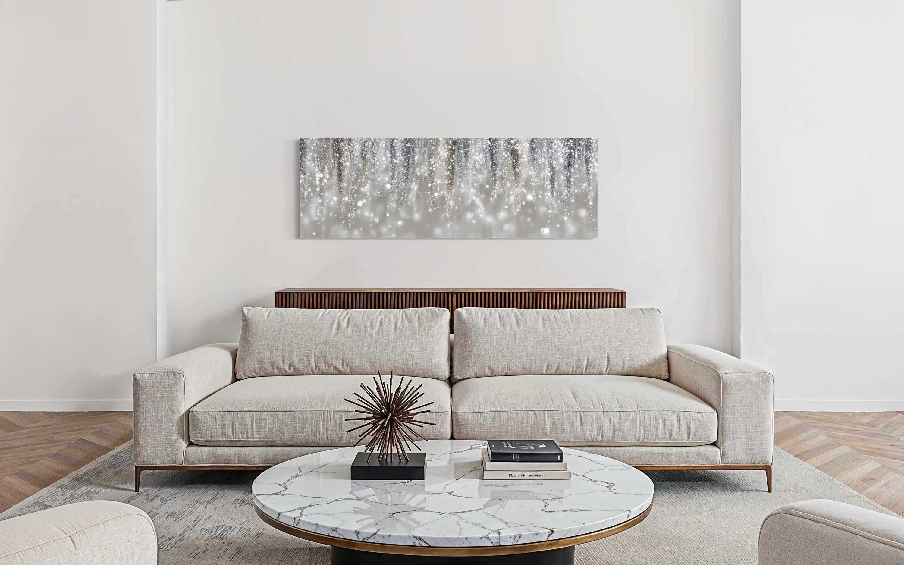 Silver Beige Wall Art - Abstract Rain Canvas Print | Modern Horizontal Canvas