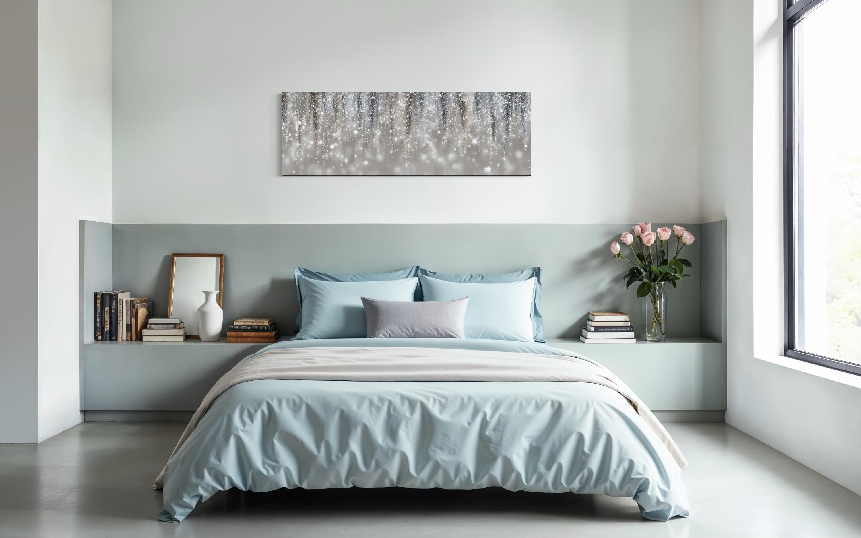 Silver Beige Wall Art - Abstract Rain Canvas Print | Modern Horizontal Canvas