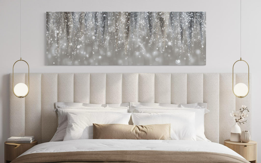 Silver Beige Wall Art - Abstract Rain Canvas Print | Modern Horizontal Canvas