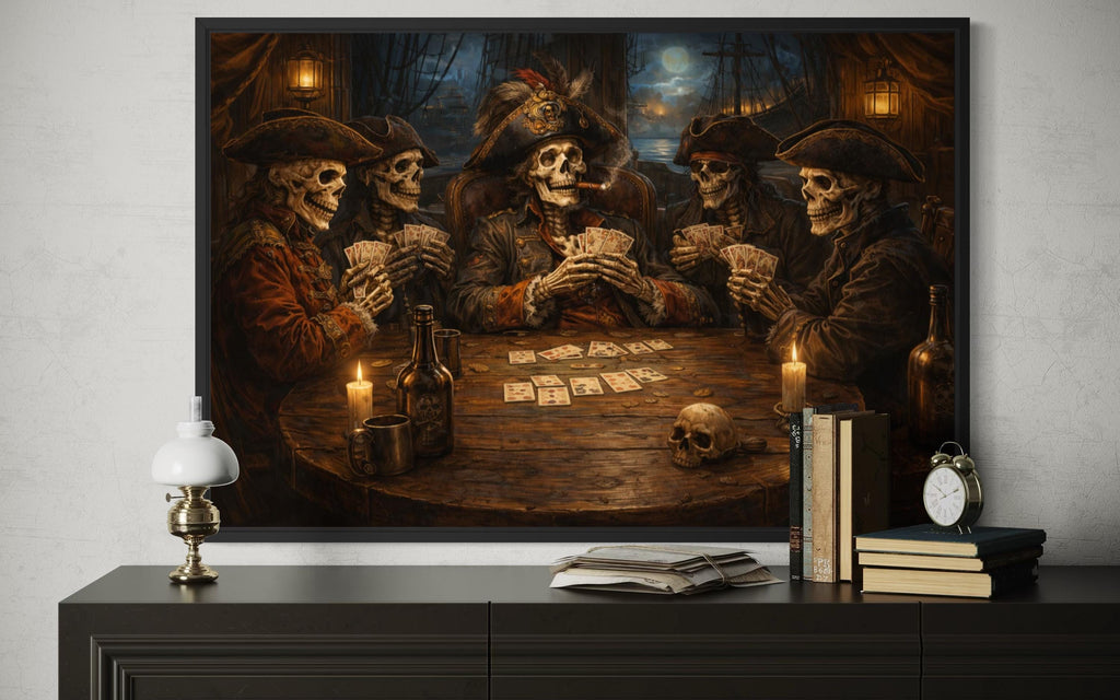 Skeleton Pirates Wall Art – Gothic Pirate Skull Painting | Man Cave Decor
