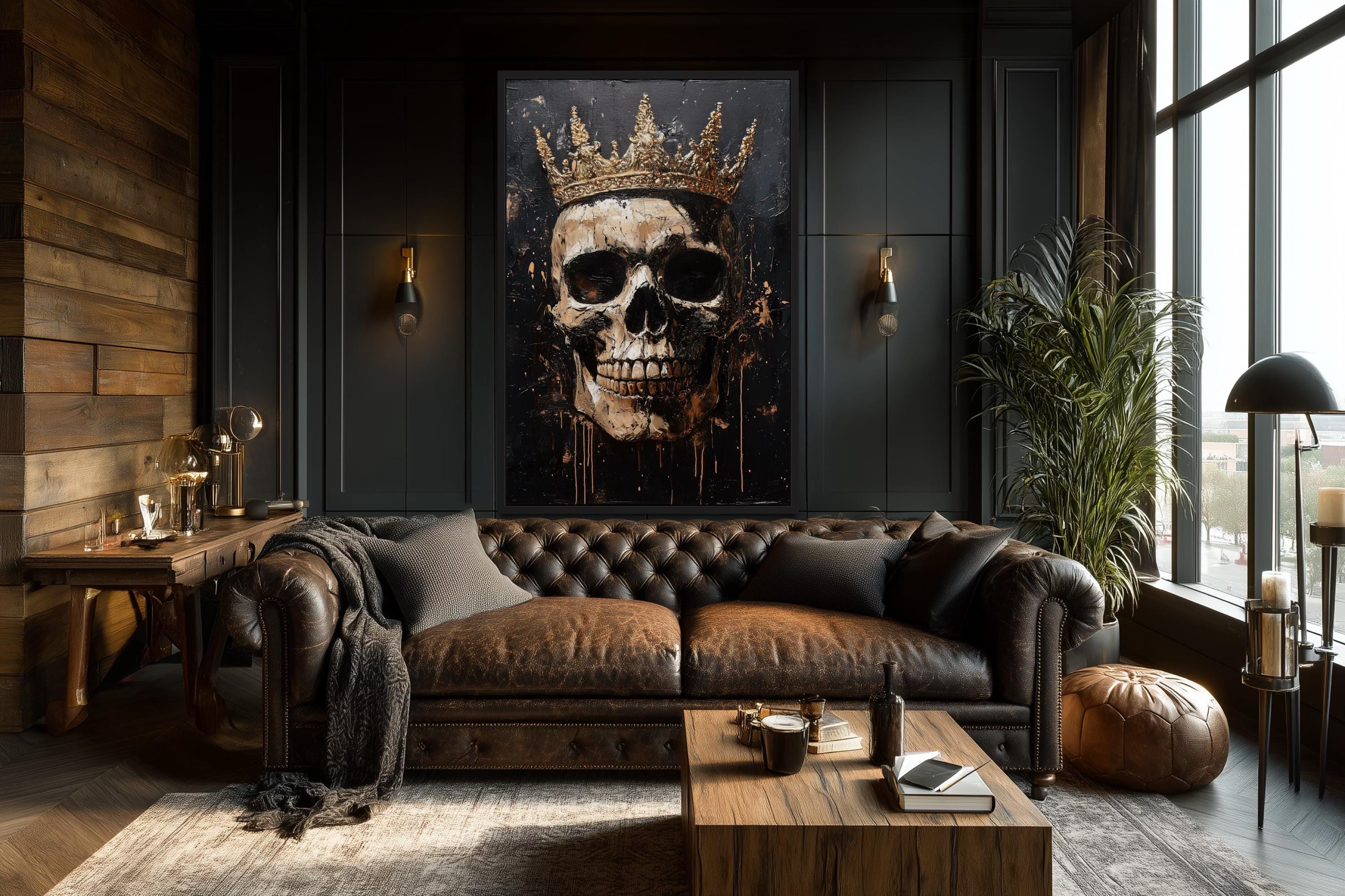 Skull Wearing Gold Crown Gothic Canvas Wall Art