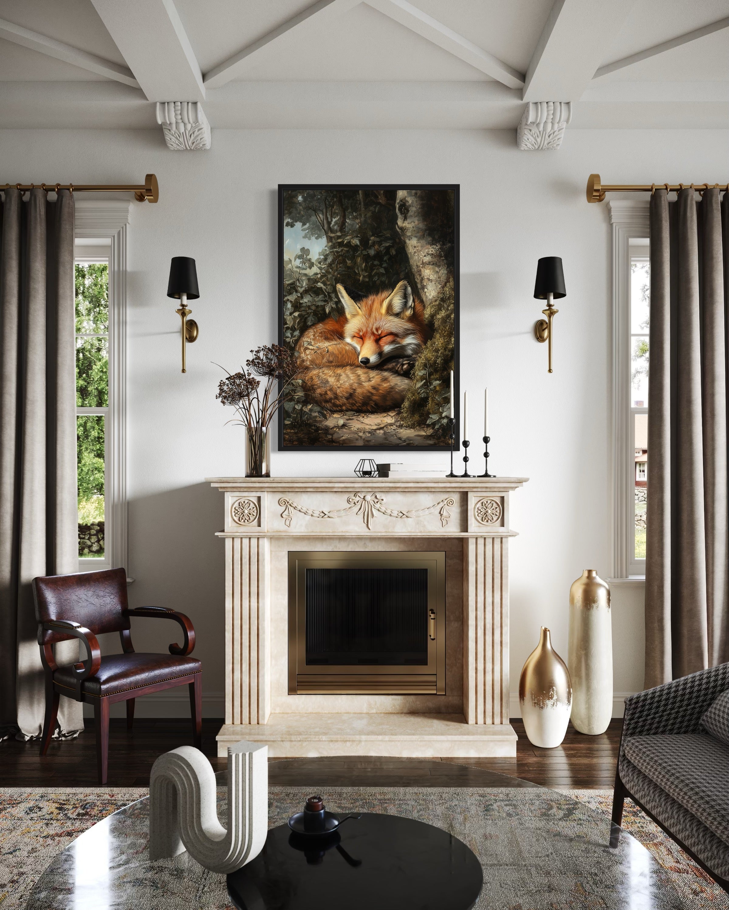 Sleeping Fox Framed Canvas Wall Art