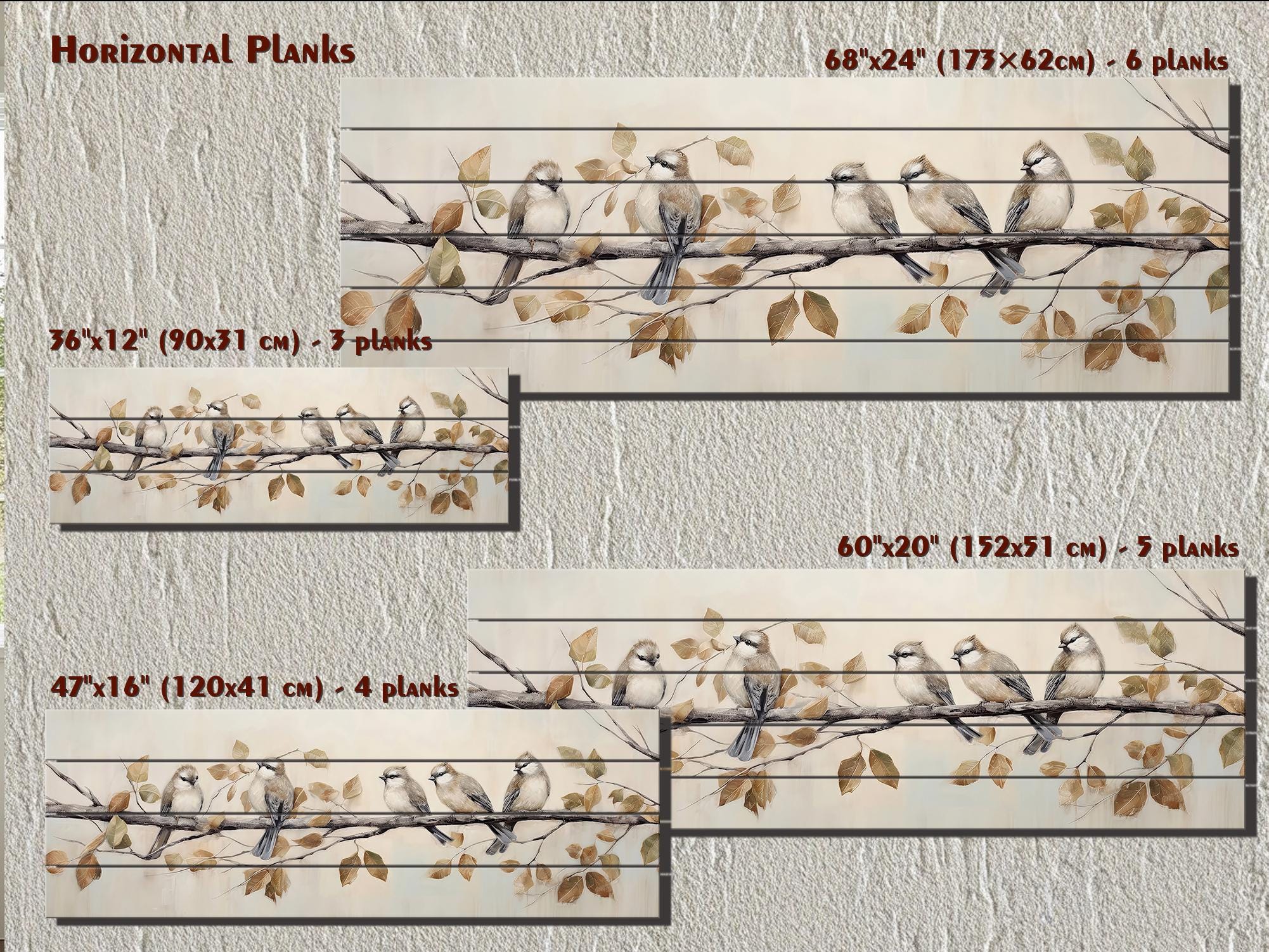 Small Birds on A Branch Distressed Wood Wall Art
