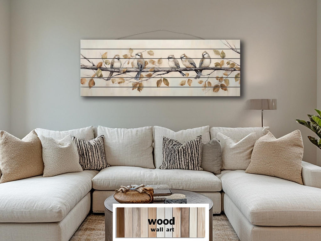 Small Birds on A Branch Distressed Wood Wall Art