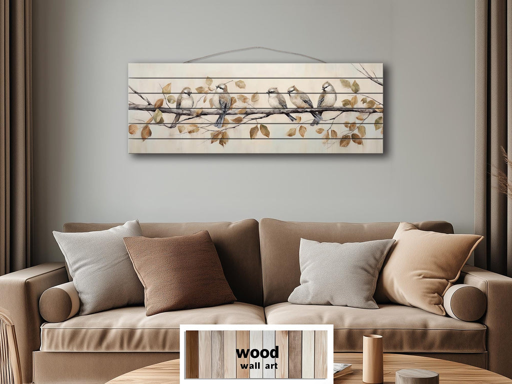 Small Birds on A Branch Distressed Wood Wall Art