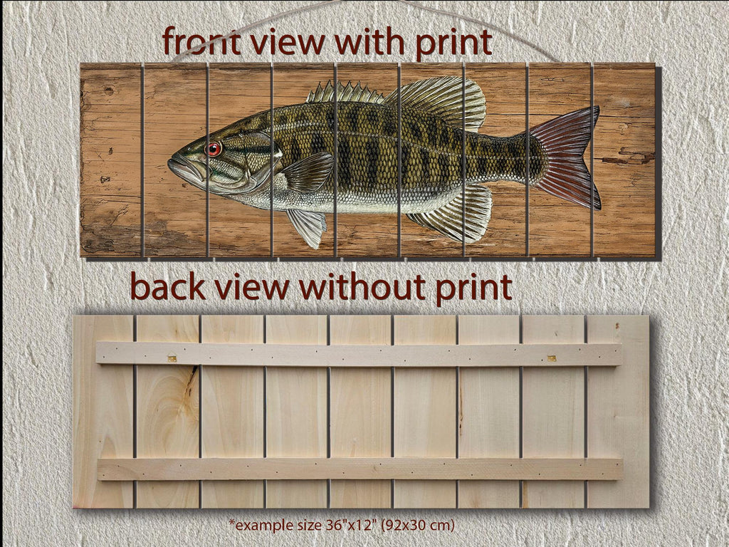 Smallmouth Bass Wall Art - Rustic Wood Plank Artwork | Fishing Lodge Decor