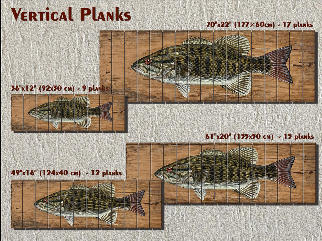 Smallmouth Bass Wall Art - Rustic Wood Plank Artwork | Fishing Lodge Decor