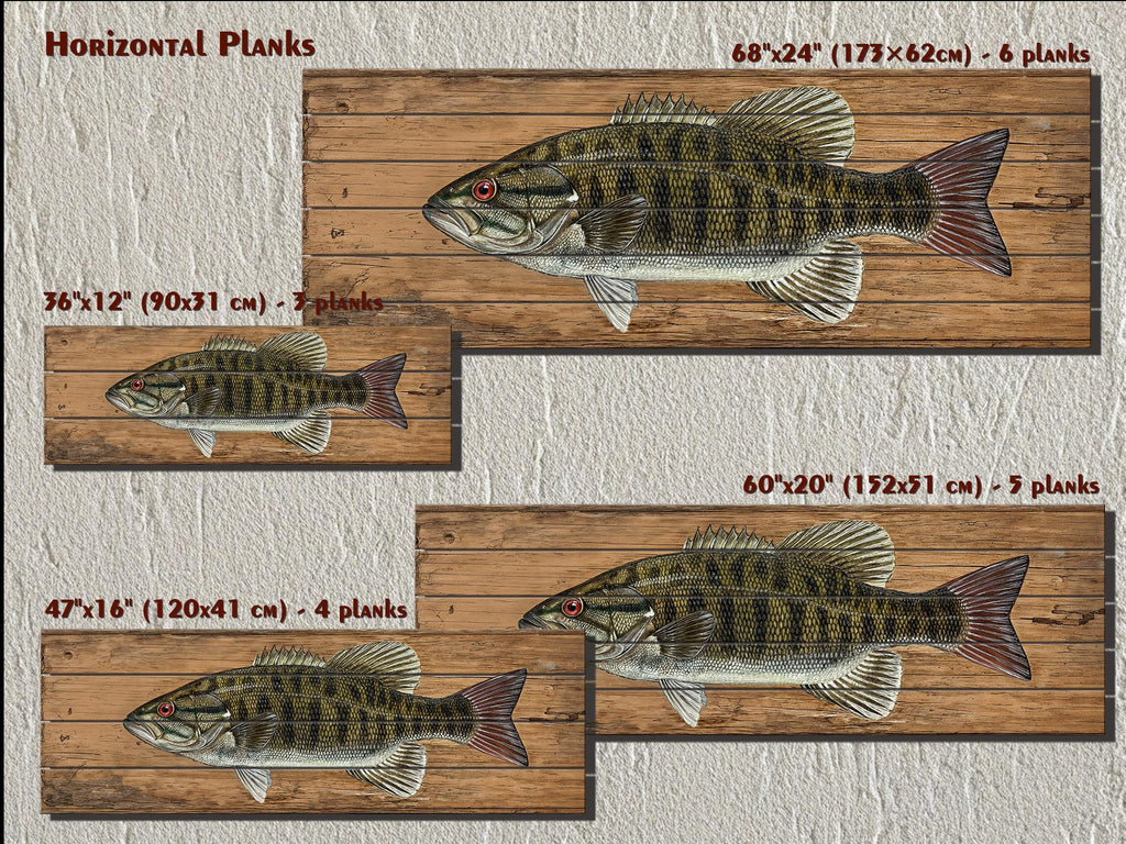 Smallmouth Bass Wall Art - Rustic Wood Plank Artwork | Fishing Lodge Decor