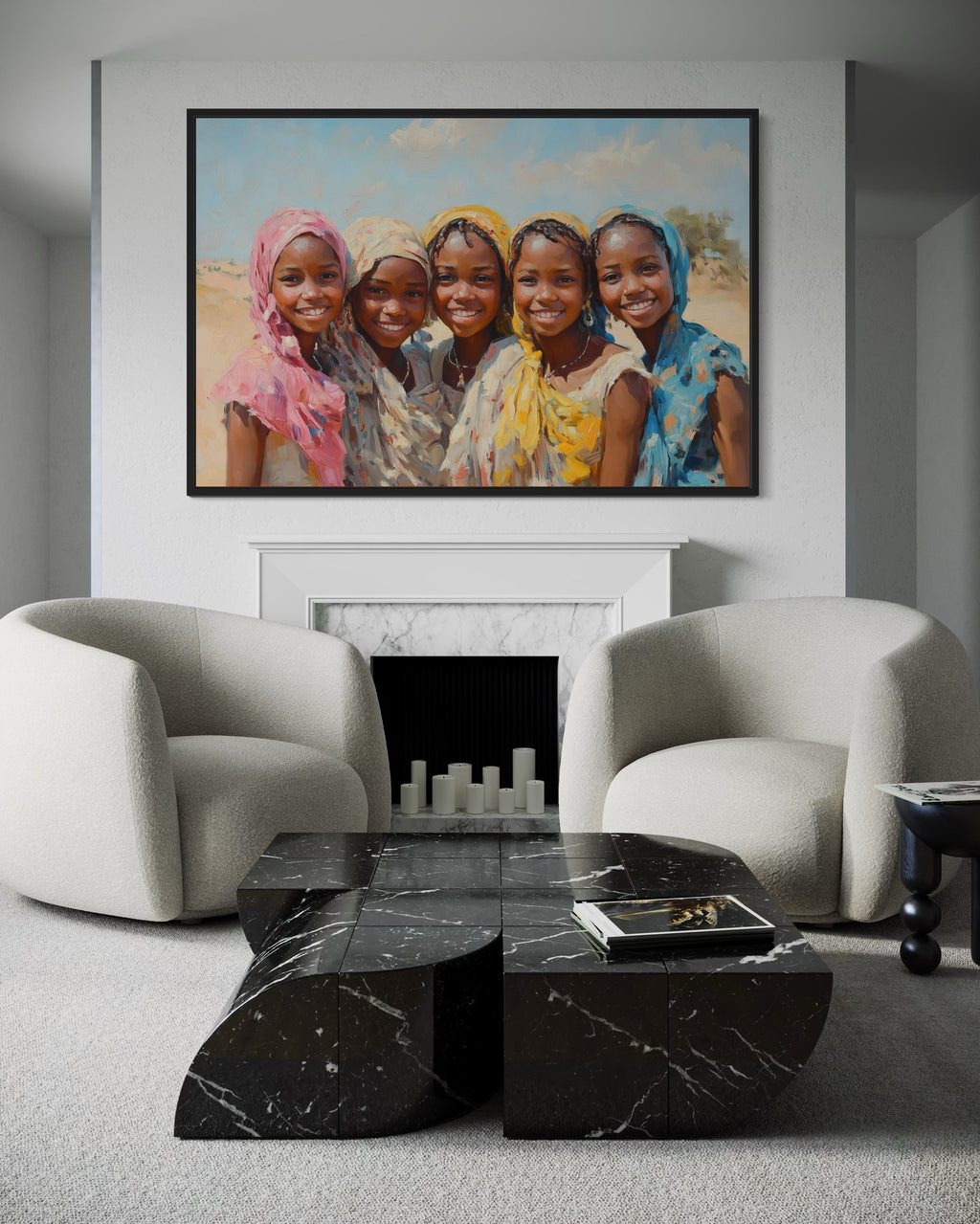 Smiling African Girls In Traditional Clothes Framed Canvas Wall Art
