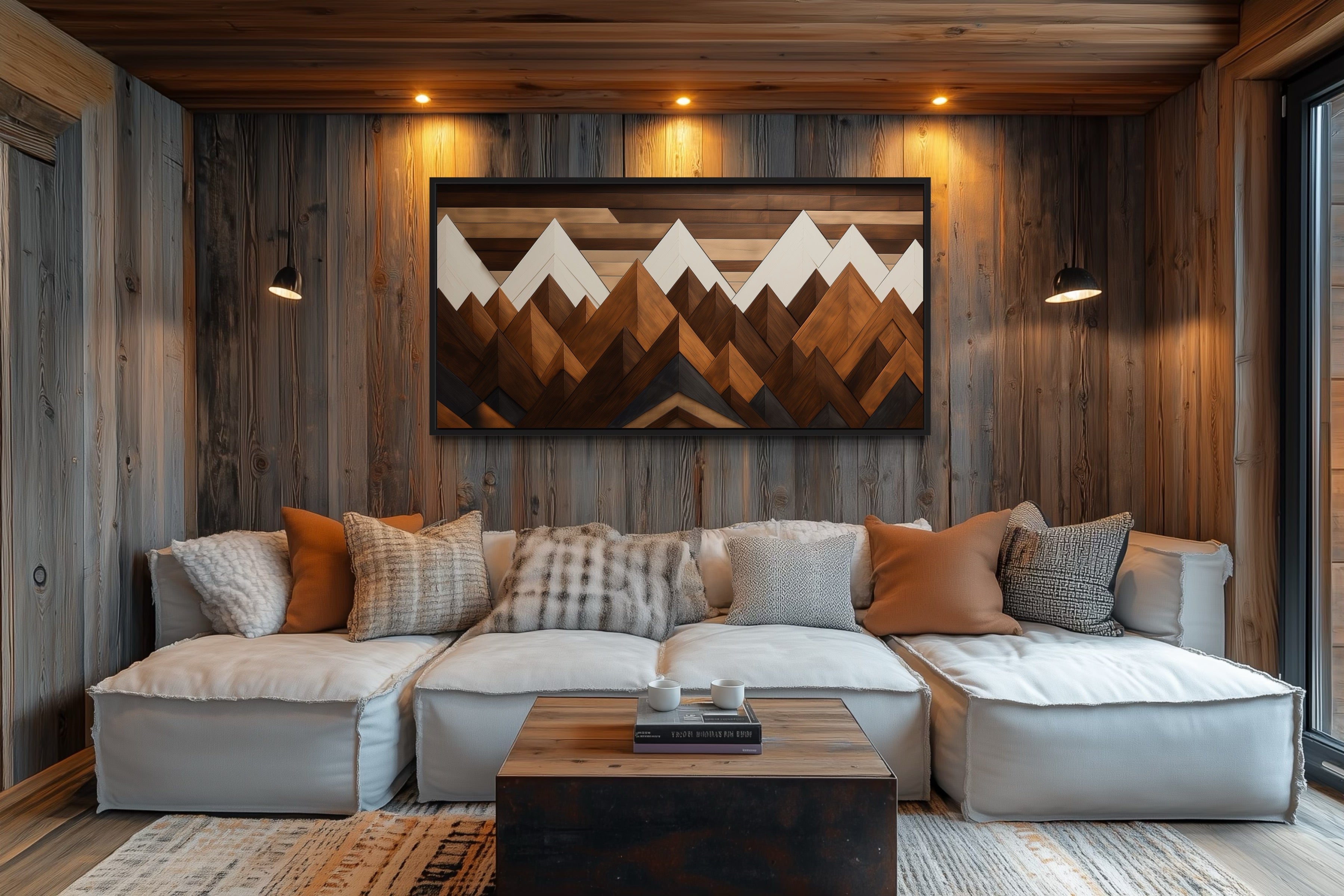 Snow Capped Wood Mountains Framed Canvas Wall Art
