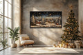 Snow Covered Winter Village At Night Farmhouse Christmas Over Fireplace Mantel Wall Art
