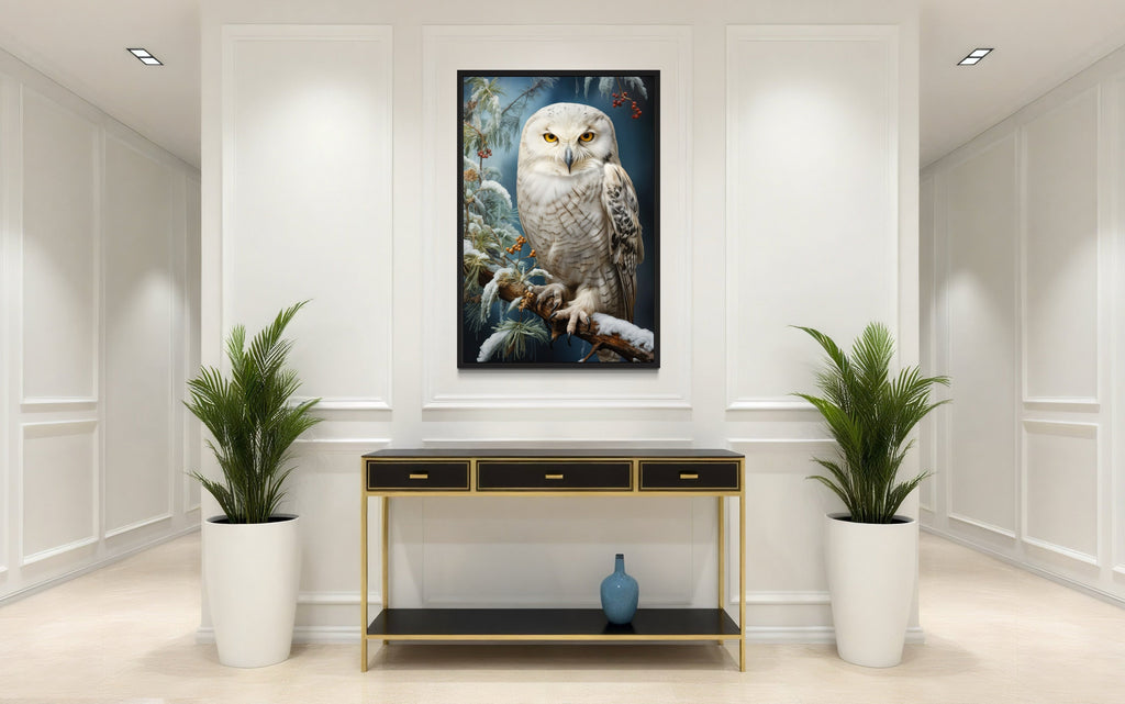 Snowy Owl Painting Framed Canvas Wall Art