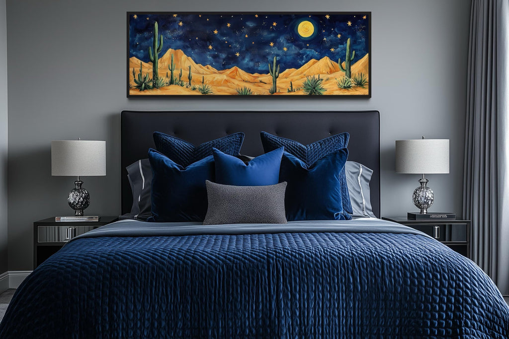Southwestern Desert Night Sky Long Horizontal Framed Canvas Wall Art