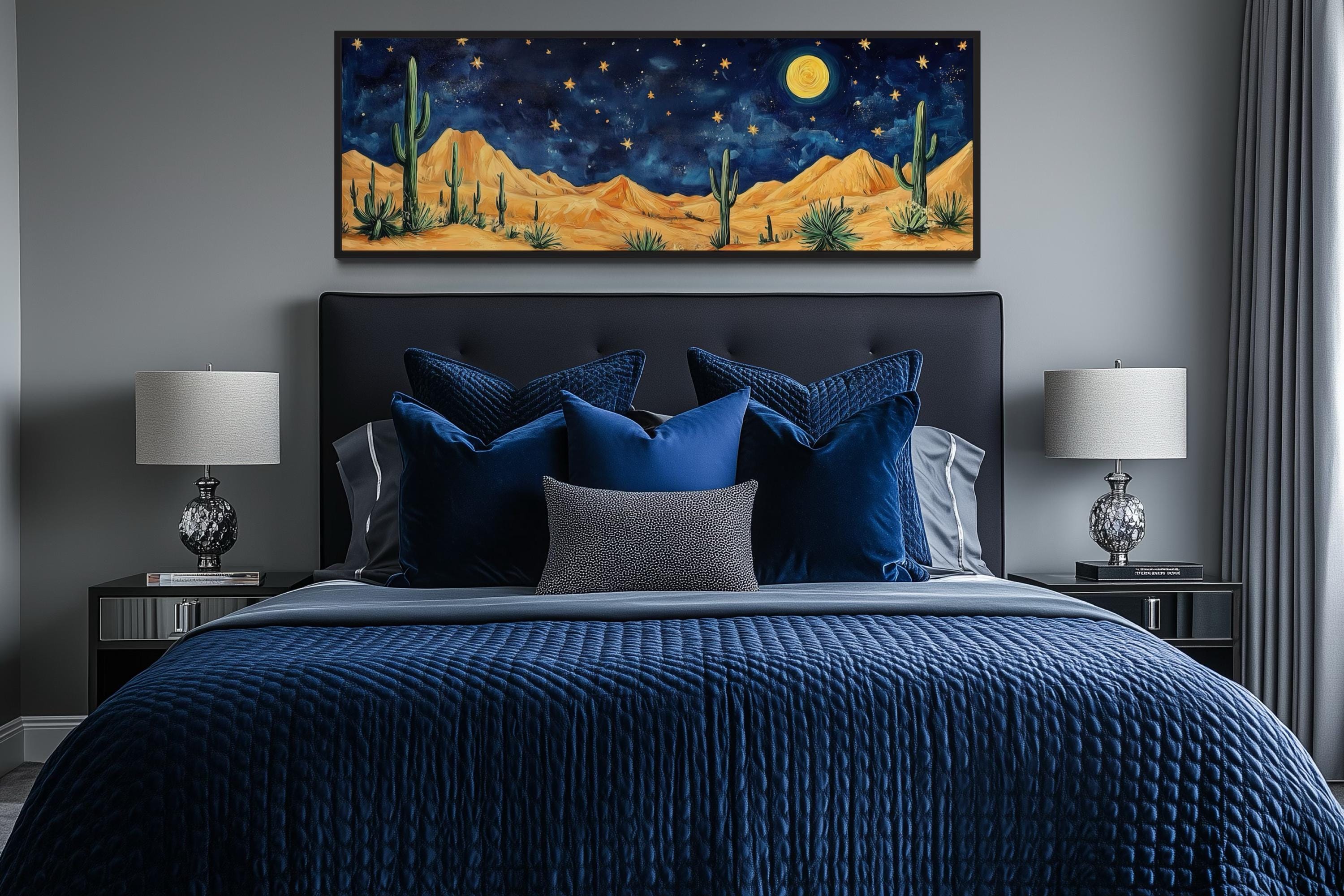 Southwestern Desert Night Sky Long Horizontal Framed Canvas Wall Art