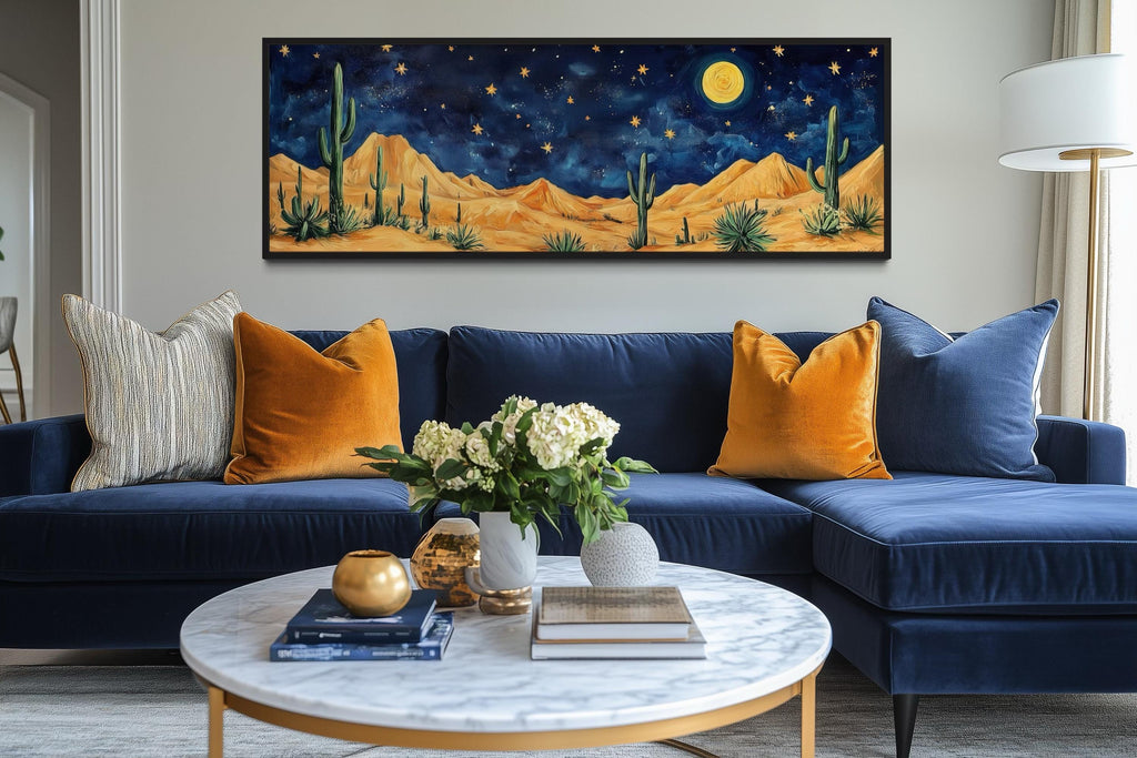 Southwestern Desert Night Sky Long Horizontal Framed Canvas Wall Art