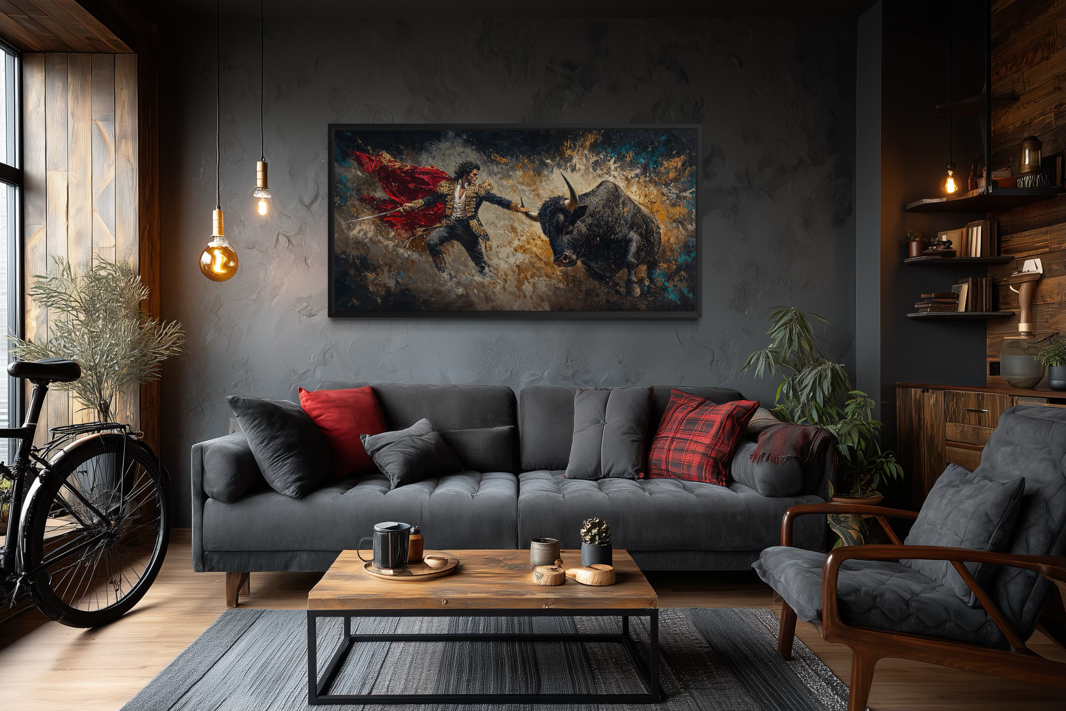 Spanish Matador Fighting Bull Canvas Wall Art For Man Cave Decor