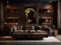 Spartan Warrior Helmet Art – Dark Gold Ancient Greek Armor Canvas Print for Man Cave Wall Decor