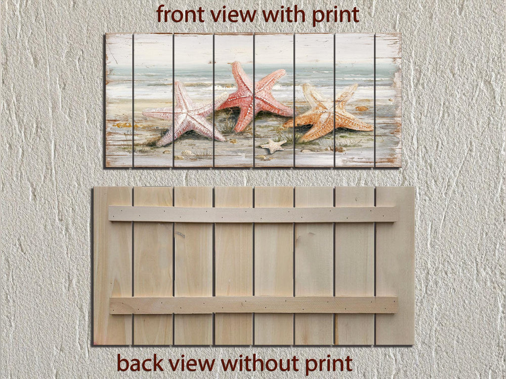 Starfish on the Beach Large Horizontal Wood Wall Art, Coastal Beach House Decor