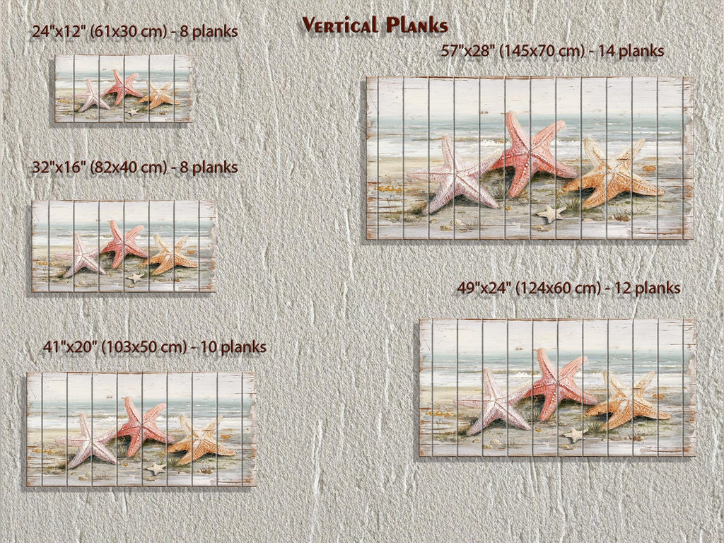 Starfish on the Beach Large Horizontal Wood Wall Art, Coastal Beach House Decor