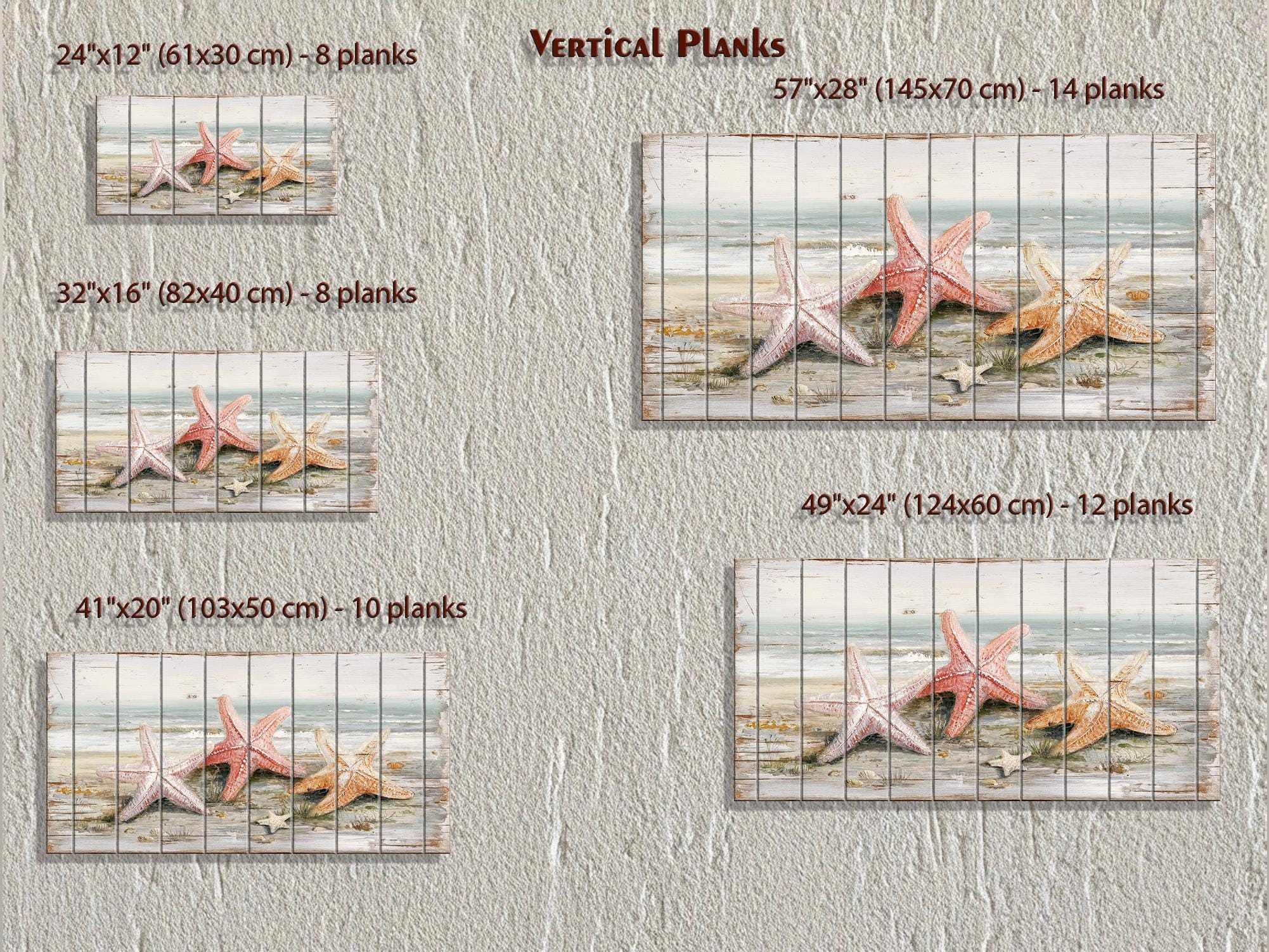 Starfish on the Beach Large Horizontal Wood Wall Art, Coastal Beach House Decor
