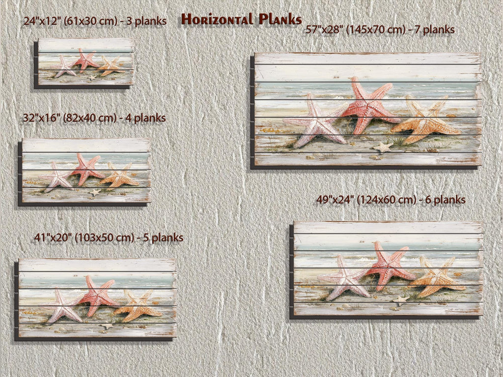 Starfish on the Beach Large Horizontal Wood Wall Art, Coastal Beach House Decor