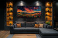 Starry Night Sky Over Wildflower Fields and Mountains Framed Canvas Wall Art