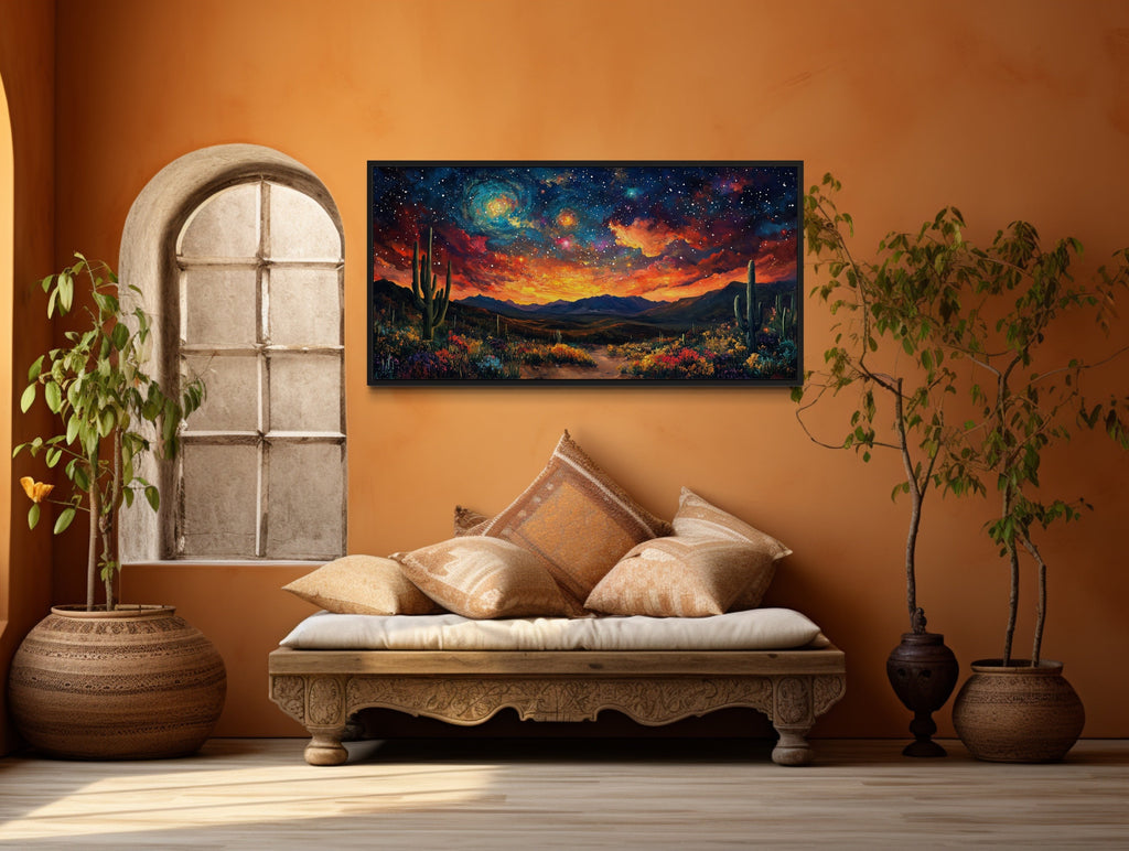 Starry Sky Over Desert Framed Canvas Wall Decor