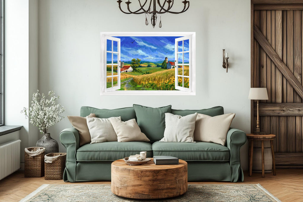 Summer Farm Landscape Window View Canvas Wall Art