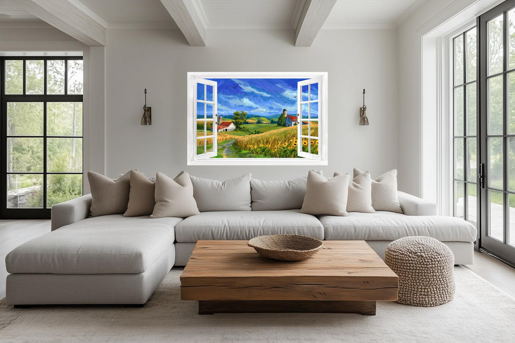Summer Farm Landscape Window View Canvas Wall Art