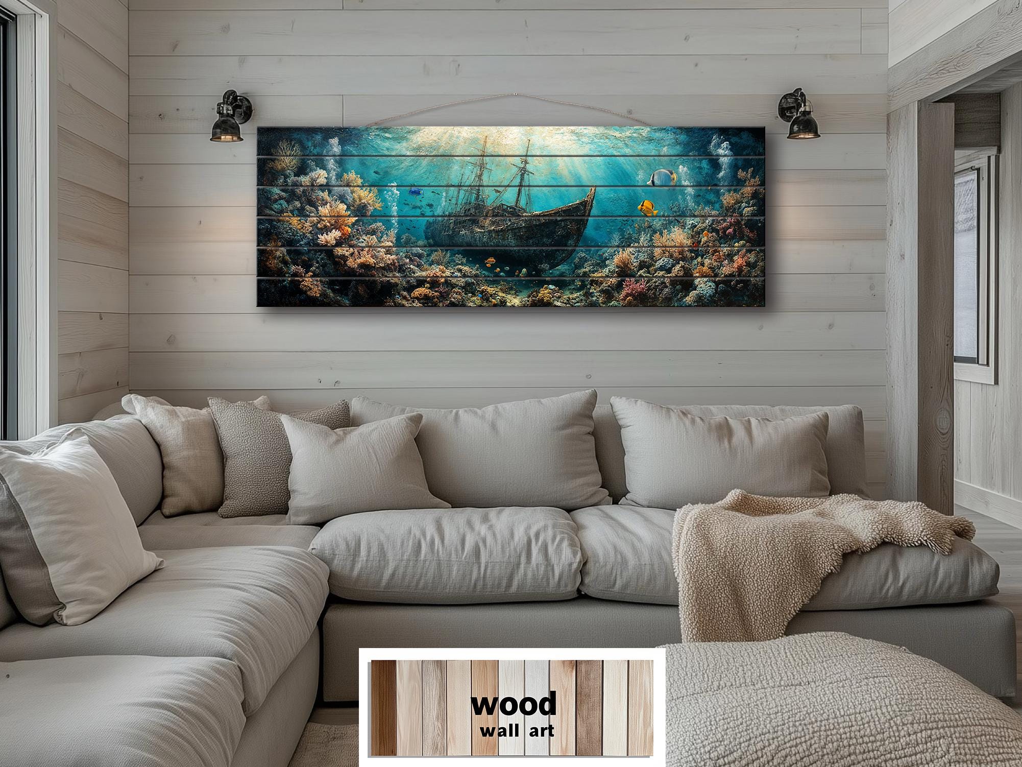 Sunken Shipwreck Distressed Wood Wall Art - Nautical Narrow Wall Decor