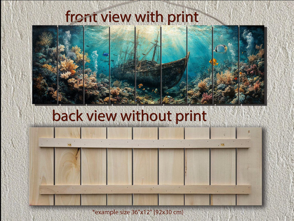 Sunken Shipwreck Distressed Wood Wall Art - Nautical Narrow Wall Decor