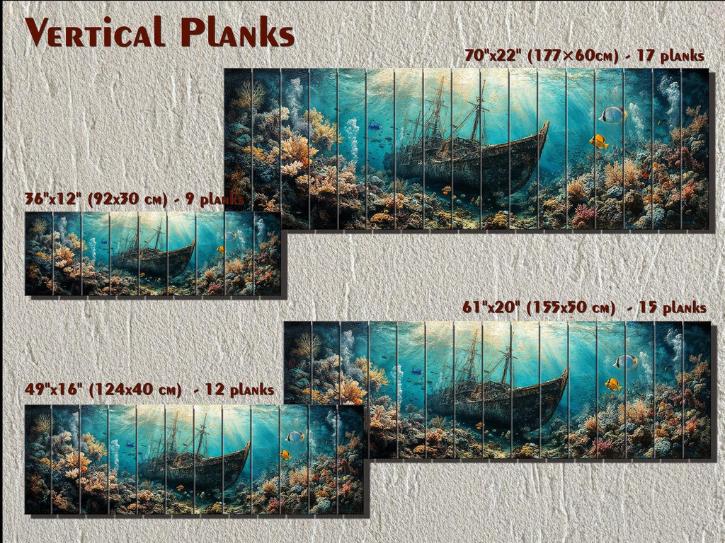 Sunken Shipwreck Distressed Wood Wall Art - Nautical Narrow Wall Decor