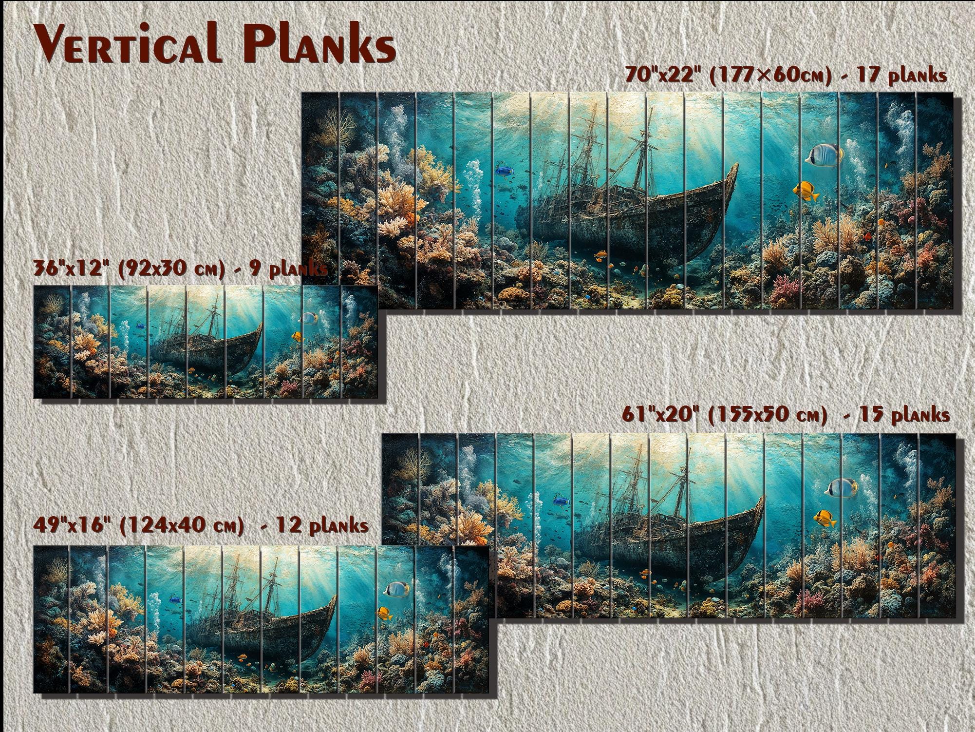 Sunken Shipwreck Distressed Wood Wall Art - Nautical Narrow Wall Decor
