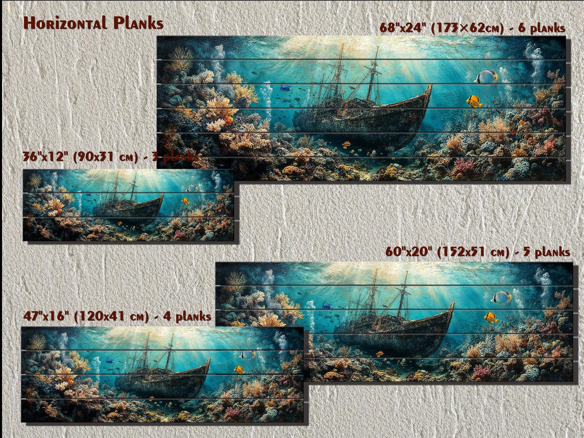 Sunken Shipwreck Distressed Wood Wall Art - Nautical Narrow Wall Decor