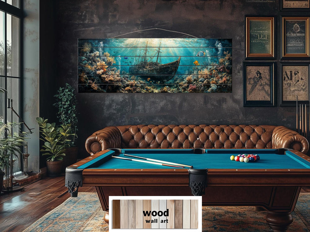 Sunken Shipwreck Distressed Wood Wall Art - Nautical Narrow Wall Decor