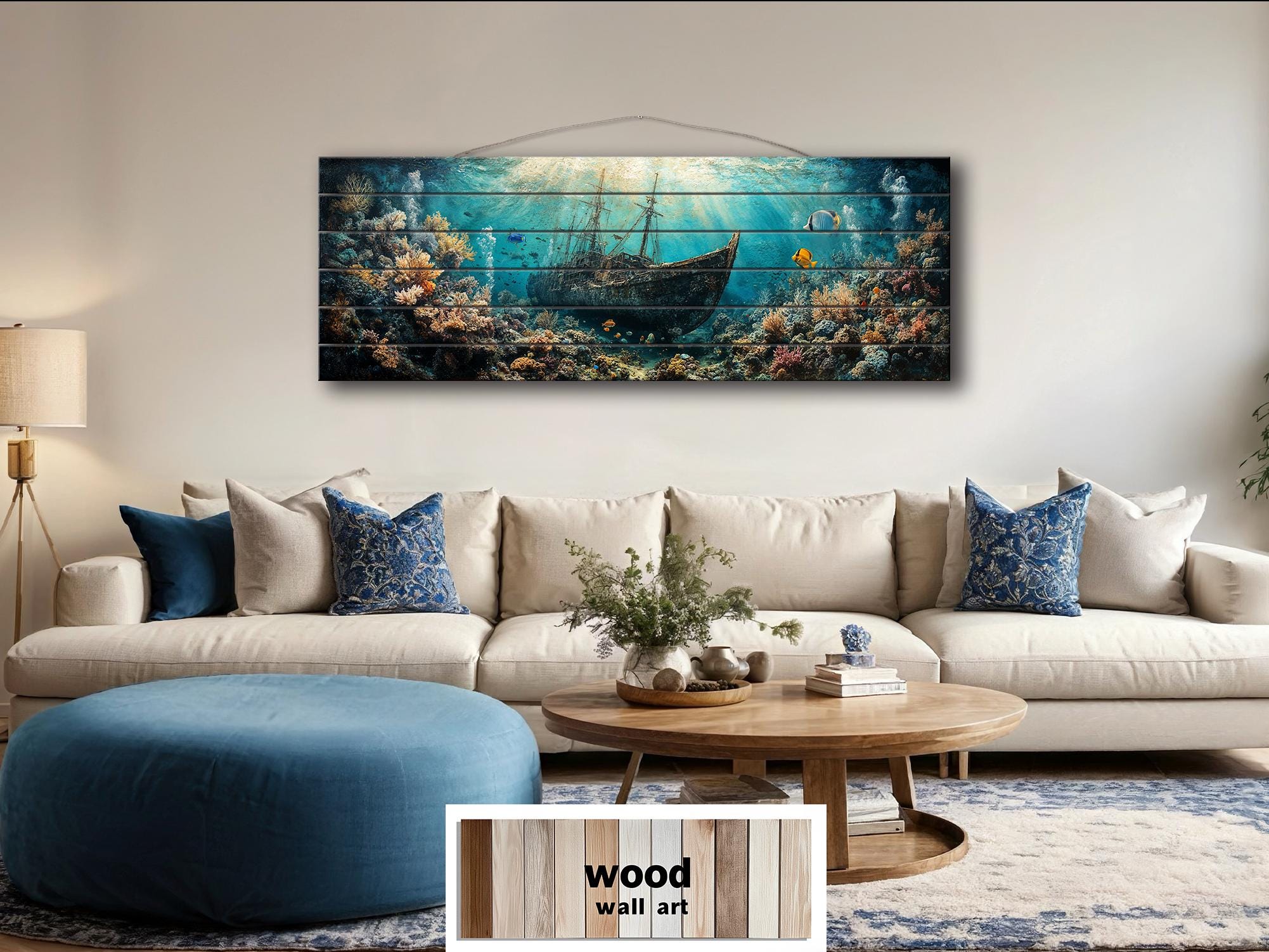 Sunken Shipwreck Distressed Wood Wall Art - Nautical Narrow Wall Decor