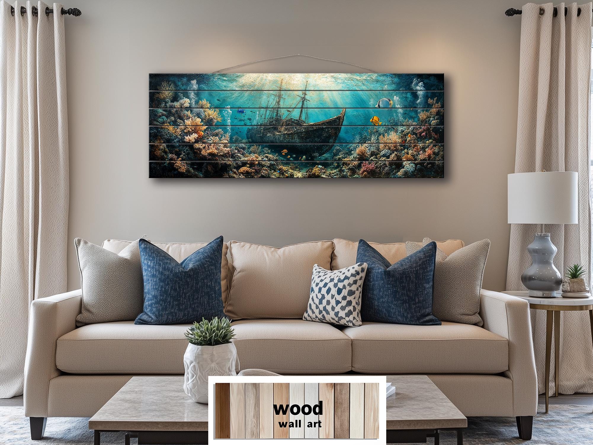 Sunken Shipwreck Distressed Wood Wall Art - Nautical Narrow Wall Decor