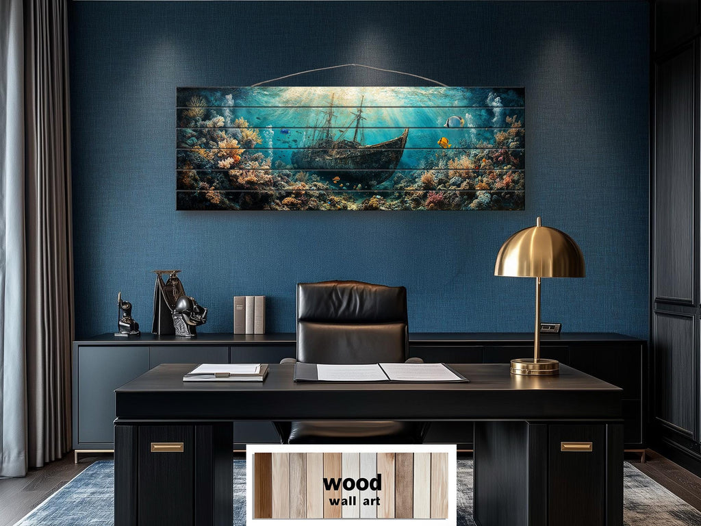 Sunken Shipwreck Distressed Wood Wall Art - Nautical Narrow Wall Decor